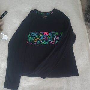 Black Long Sleeve Shirt with Colorful Floral Design